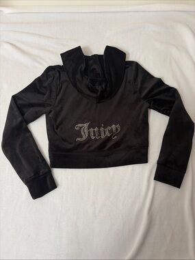 Juicy Couture Bling Logo Velour Zip-Up Hoodie Black Size L